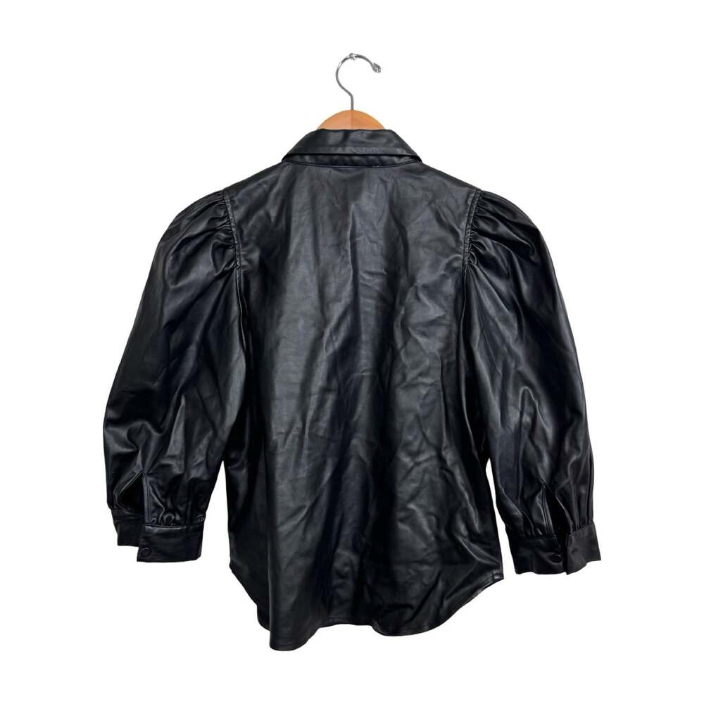 Pistola Women’s Black Faux Leather Puff Sleeve Collared Button Up Shirt XS - Picture 2 of 8